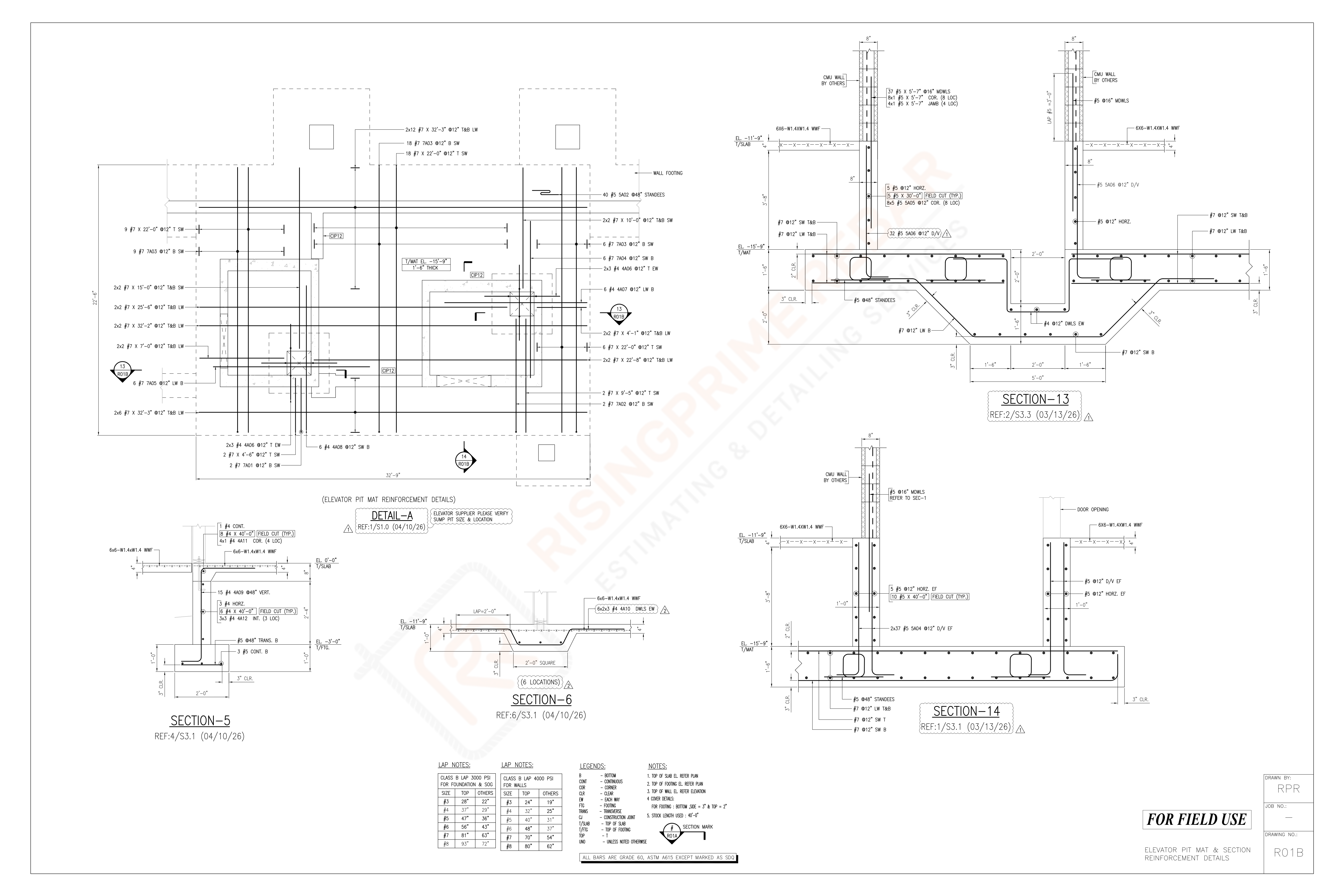 Foundation and Mat Rebar Placing Plan